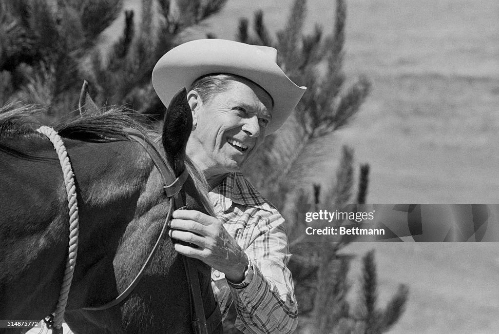 Ronald Reagan With Cowboy Hat And Horse