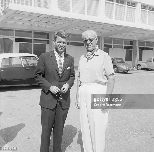 Originals on arrival, U.S. Attorney General Robert Kennedy, cum wife at Nice Airport 8/3 met by his father Joseph Kennedy.