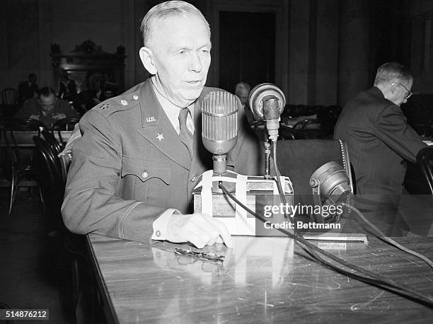 General George C. Marshall, Army chief of staff during World War II, testifies after being called back before the Congressional Pearl Harbor...