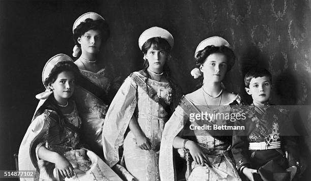 The children of the last Russian Czar, Grand Duchesses Tatiana, Marie, Anastasia, Olga, and the Czarevitch.