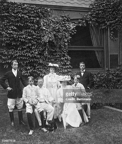 Theodore Roosevelt with his family at Oyster Bay. Undated photograph.