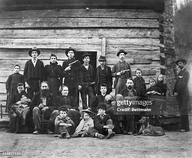 Group portrait of the Hatfield clan in 1899. The famous feud between the Hatfields and the McCoys became legendary.