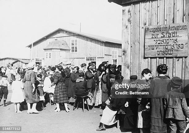 Danzig: Polish Jews waiting in quarantine station at Danzig for vessels sailing for the U.S. Refugees from the Russians.