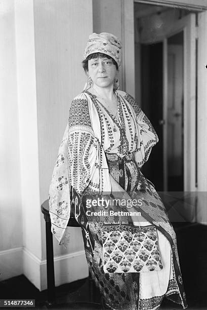 New York, NY: Mrs. Frank Mebane of Spray, NC, photographed in New Yorkwhile wearing the Rumanian costume presented to her by Queen Marie of Rumania...