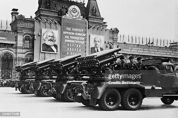 Moscow, Russia: Rocket throwers on parade in Red Square on May Day.