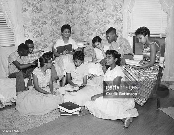 The "Little Rock Nine" form a study group after being prevented from entering Little Rock's racially segregated Central High School, 13th September...