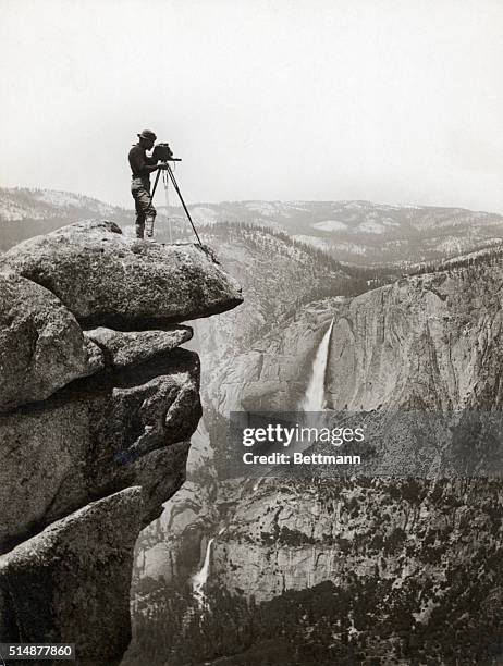 Precipitous photographer in Yosemite Valley, California. Undated photograph. BPA2# 5323