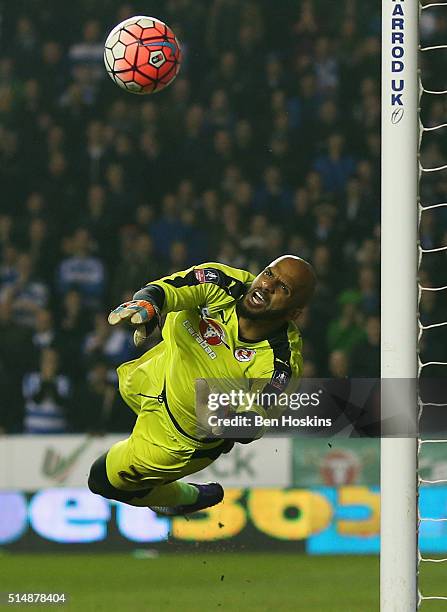 Goalkeeper Ali Al-Habsi of Reading makes a save during the Emirates FA Cup sixth round match between Reading and Crystal Palace at Madejski Stadium...