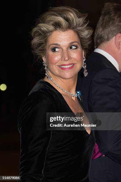 Queen Maxima of the Netherlands arrive to a reception given by King Willem-Alexander of the Netherlands and Queen Maxima in honor of the French...