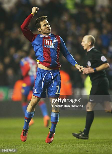 Yohan Cabaye of Crystal Palace celebrates as he scores their first goal from the penalty spot during the Emirates FA Cup sixth round match between...