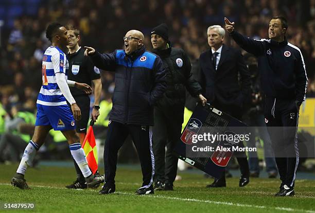 Brian McDermott manager of Reading gives instructions during the Emirates FA Cup sixth round match between Reading and Crystal Palace at Madejski...