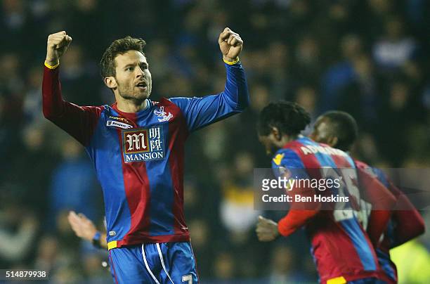 Yohan Cabaye of Crystal Palace celebrates as he scores their first goal from the penalty spot during the Emirates FA Cup sixth round match between...