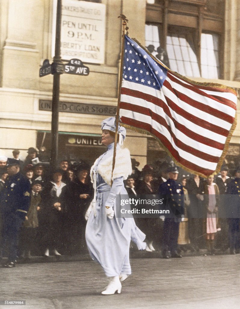 Woman Marching in Suffrage Parade