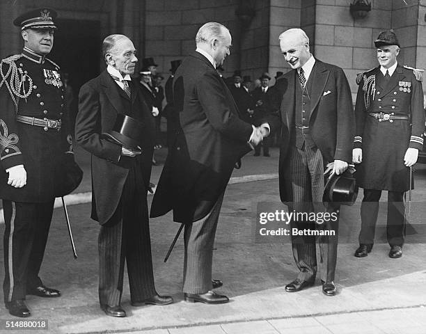 Canadian Prime Minister Richard Bedford Bennett arrives in Washington, DC to attend an economic conference. He is greeted by Louis McHenry Howe and...