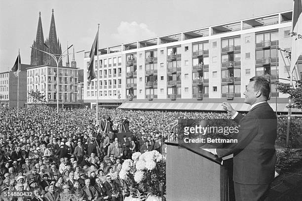 West German Chancellor Willy Brandt speaks at rally of German Social Democrats during an opening meeting May 26, 1962. Brandt won the Nobel Prize for...