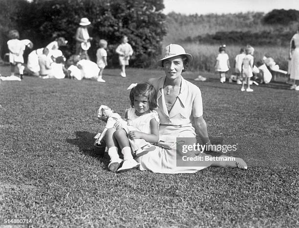 Mrs. John V. Bouvier 3rd and daughter Jacqueline at their East Hampton home.