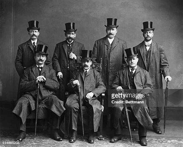 Group of top-hatted gentlemen, probably political delegation to Washington, DC. Ca.1895. Photograph.