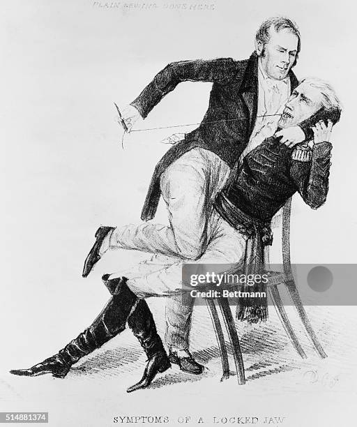 Henry Clay sewing up Andrew Jackson's mouth, reference to harassment to which Clay subjected the President, whom he considered a dictator. Undated...