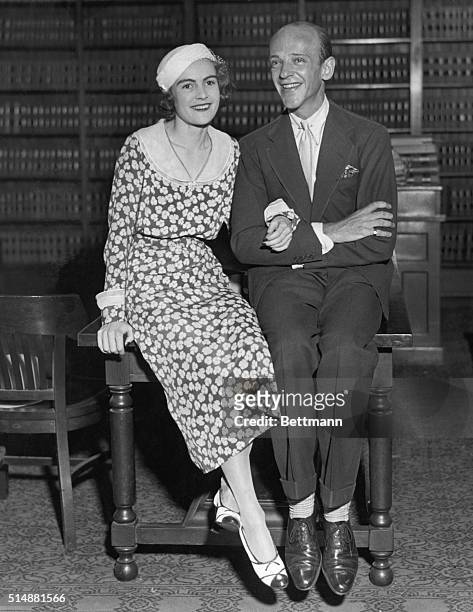 Fred Astaire, dancer and musical comedy star and Phyllis Livingston Potter pictured following their wedding, July, 1933. Photograph.