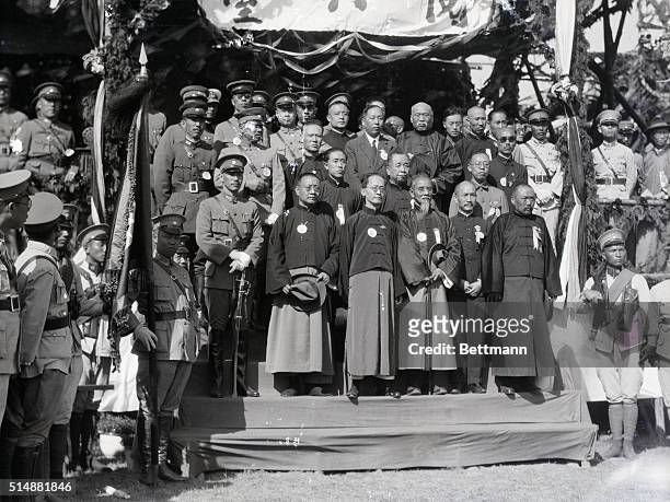 Nanking, China: Left to right, front row, General Chiang Kai-Shek, President of China; Gen. Tan Yen-Kai; Hu Han-Ming; Mr. Lin Sen; Dr. Tai Chi-Tao;...
