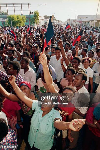 People in Miami's Little Haiti celebrate the overthrow of Haitian dictator "Baby Doc" Duvalier.