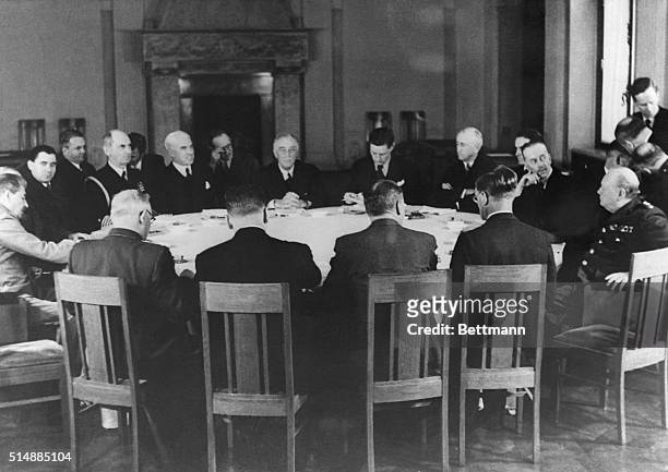 Winston Churchill , Joseph Stalin and Franklin Roosevelt sit around the conference table at the Yalta Conference near the end of World War II. Also...