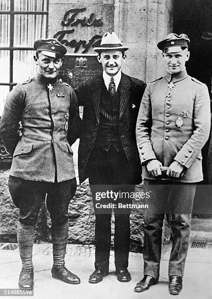 Herman Goering as a World War I aviator with two friends.