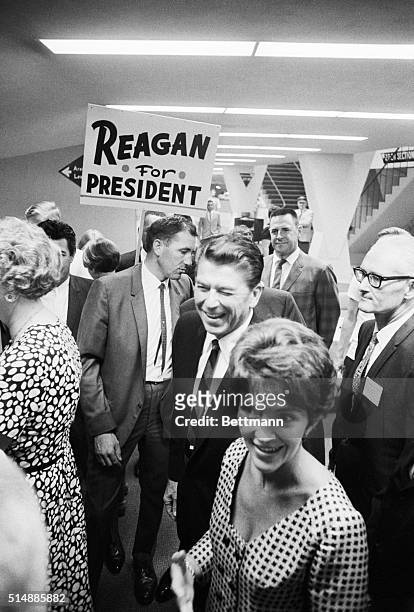 Anaheim, Calif.:California Governor and Mrs. Ronald Reagan arrive at the Anaheim Convention Center where the Governor spoke to the Republican State...