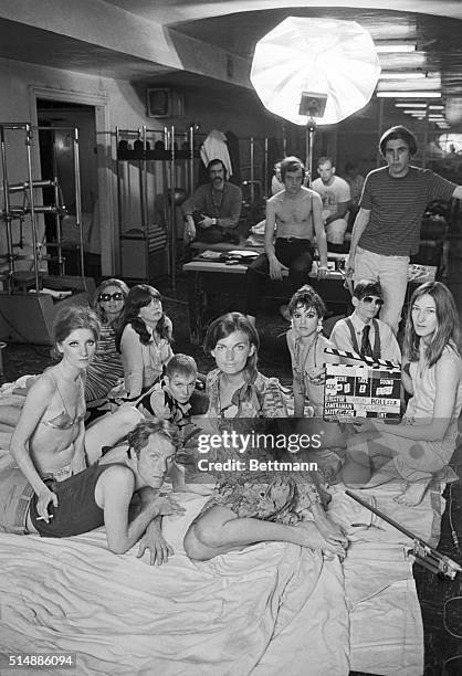 Part of the "Ciao, Manhattan" cast and crew prepare to shoot a scene in New York Health Club. Included are the film's star Edie Sedgwick , Director...