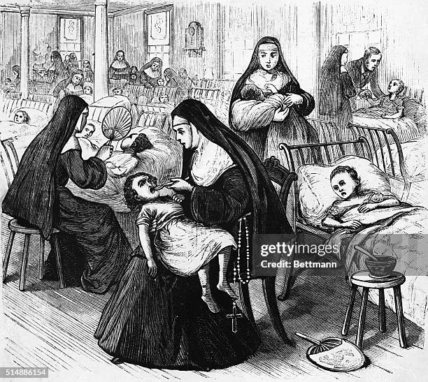 Children in St. Vincent's Infant Asylum, New Orleans, attended by Sisters of Charity. From a series of images entitled "The Great Yellow Fever...