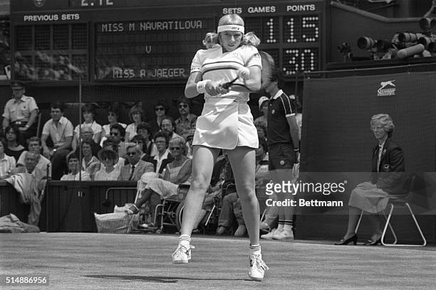 America's Andrea Jaeger in early play against fellow American Martina Navratilova during the Ladies Singles Final at Wimbleton, London. Navratilova...