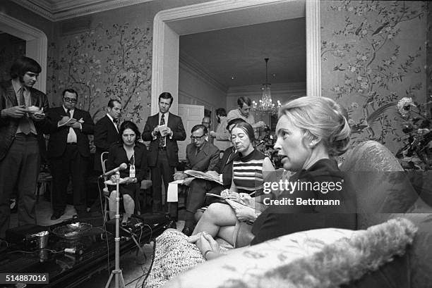 Mrs. William McMahon, wife of the Australian Prime Minister, holds a news conference in the Blair House, the Presidential guest house. The McMahon...