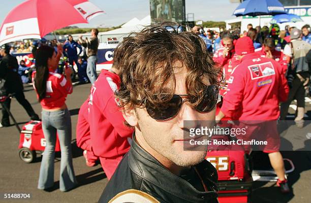 Australian and international actor Eric Bana looks on the grid prior to the start of the Australian MotoGp which is round 15 of the MotoGp...