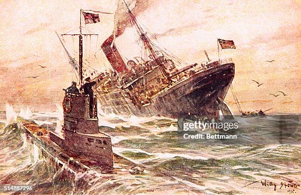 Illustration of Submarine Warfare in World War I by Willy Stower