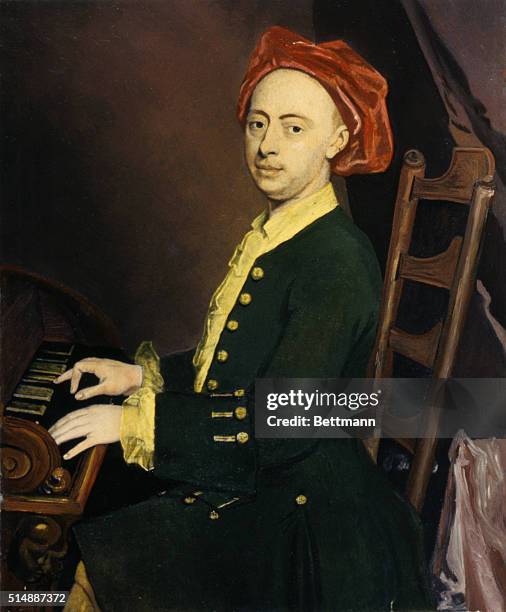 George Frederick Handel , a British composer, at the Clavier. Portrait by Sir J. Thornhill.See PG.11053 FOR B&W