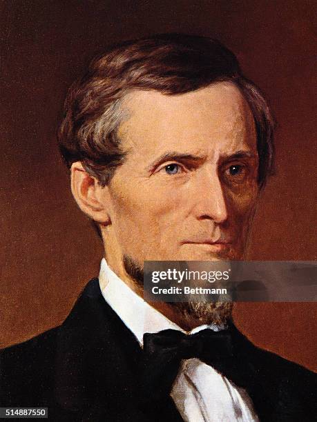 Jefferson Davis is seen here in a head and shoulders portrait. He was the President of the Confederacy, .
