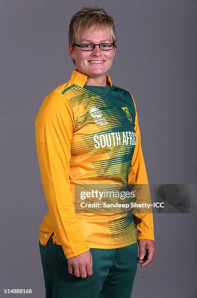 Lizelle Lee of South Africa during the photocall of the South Africa team ahead of the Women's ICC World Twenty20 India 2016 on March 11, 2016 in...