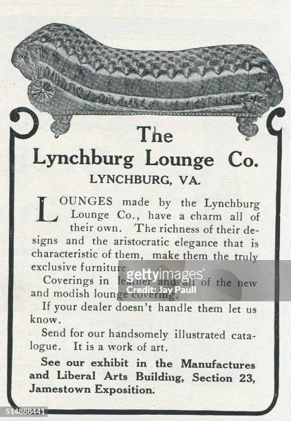Advertisement for the Lynchburg Lounge Company in Lynchburg, Virginia, 1907. The ad notes the company will exhibit at the Jamestown Exposition.