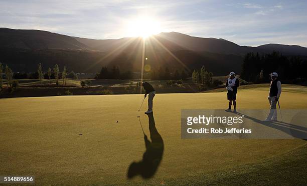 Jack Wilson of Australia putts on hole No.1 during day three of the 2016 New Zealand Open at The Hills on March 12, 2016 in Queenstown, New Zealand.