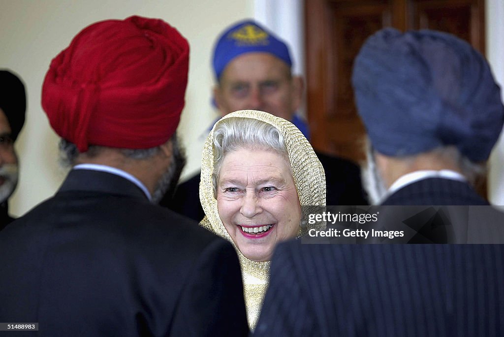 HRH The Queen And Prince Philip Visit Sikh Temple In Hounslow