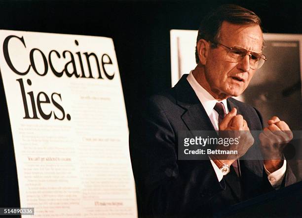 President George Bush speaks with authority as he stresses the dangers of cocaine.