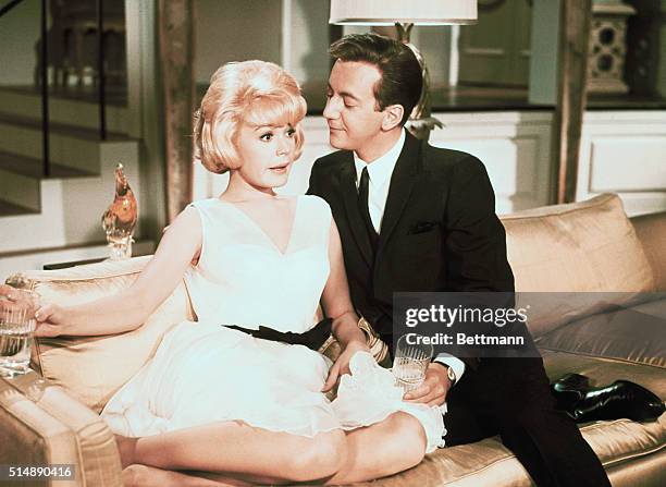 Sandra Dee as Joan Howell and Bobby Darin as Tom Milford in the 1965 romantic comedy That Funny Feeling. Dee and Darin were married from 1960-1967....