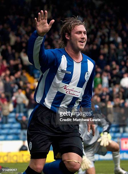 Adam Proudlock of Sheffield celebrates his goal during the Coca-Cola Division One match between Sheffield Wednesday and Barnsley at Hillsborough on...