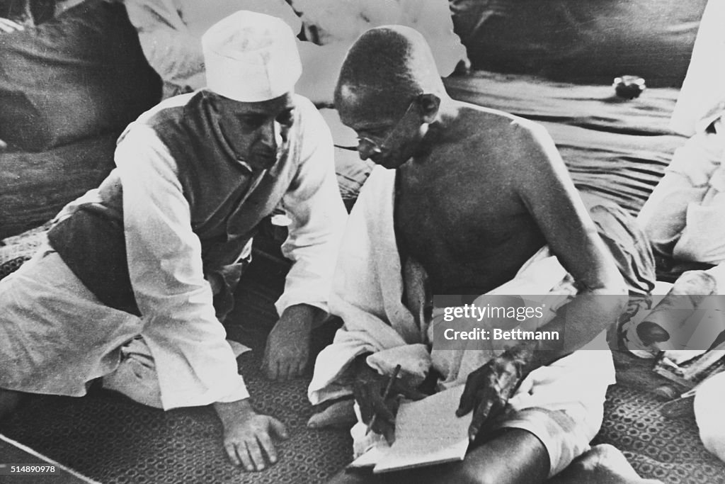 Mahatma Gandhi and Pandit Jawaharlal Nehru Discussing Options