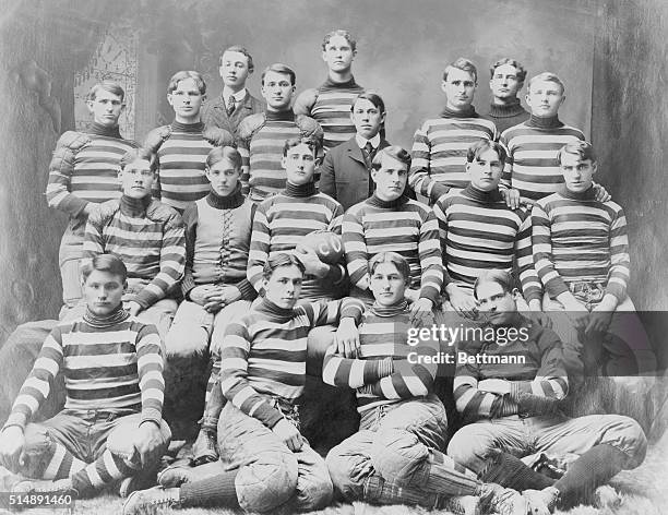 Football team in typical team pose of the early 1900's. Oklahoma University.