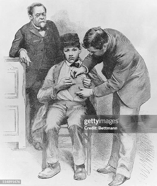 Louis Pasteur supervising vaccination at Pasteur Institute in Paris.