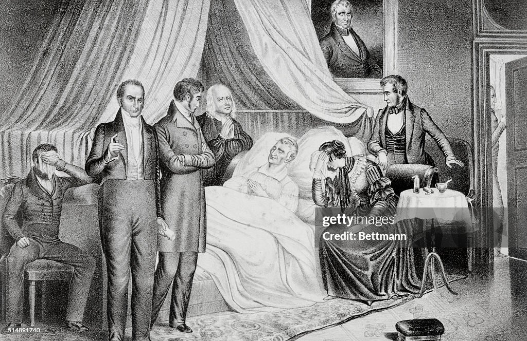 William H. Harrison on His Death Bed with Visitors