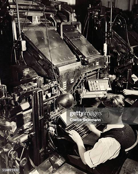 Linotype typesetting machine. Patented in 1884 by German inventor Ottomar Mergenthaler .