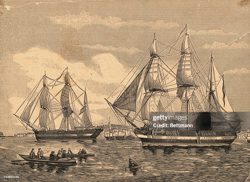 Engraving of HMS Erebus and HMS Terror