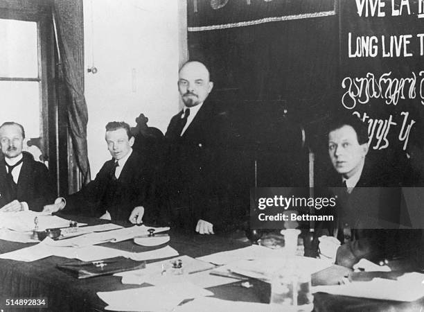 Lenin sitting in the Presidium of the First Congress of the Communist International in March, 1919. In March 1919, the First Congress of the...